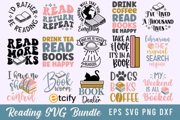 Download Reading SVG Bundle, Book Lovers Quotes - Bundle Collection