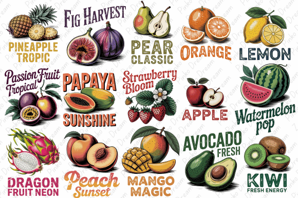 Download Vintage Retro Fruit Clipart Bundles Png - Bundle Collection