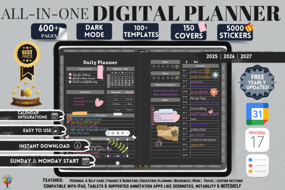 Download Dark Mode All in One Digital Planner - All in one Collection
