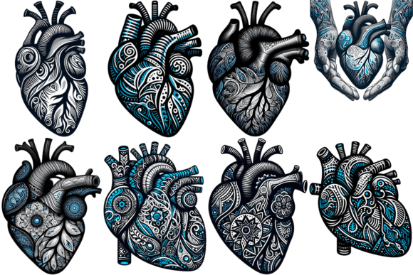 Download 8 Human Heart Intricate Patterns Bundle - Bundle Collection